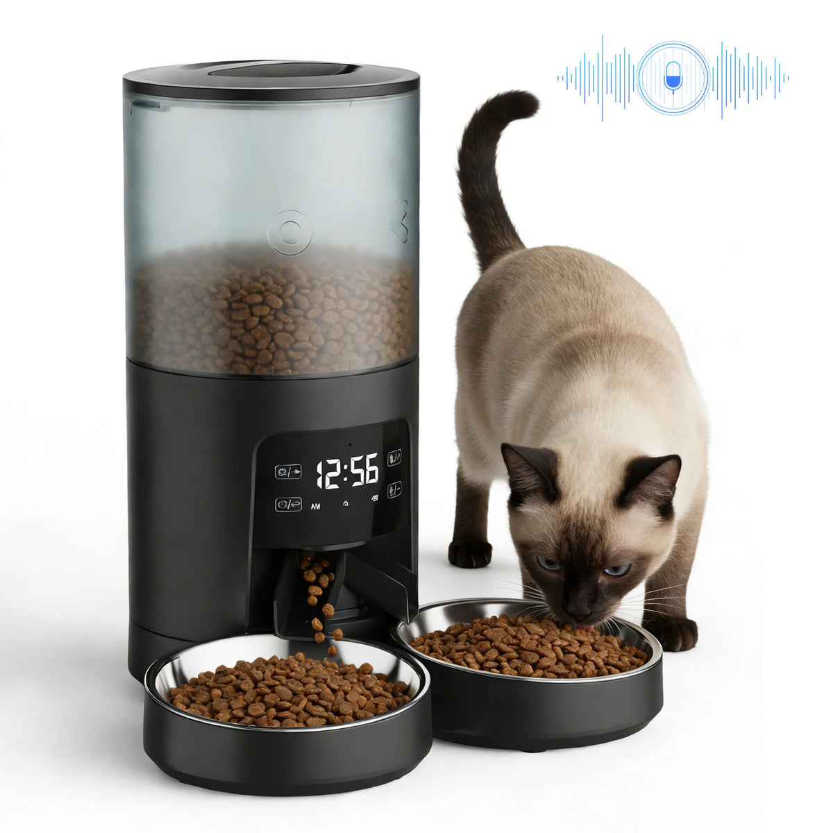 Automatic Cat Feeder With Stainless Bowls Timed Dual Power Supply