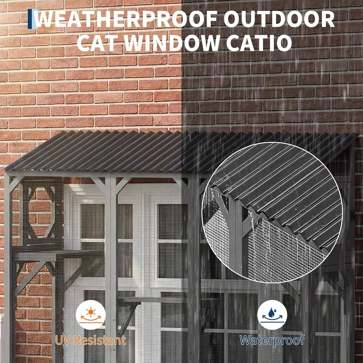 Wooden Window Catio Cat Enclosure With Perch For Indoor Cats