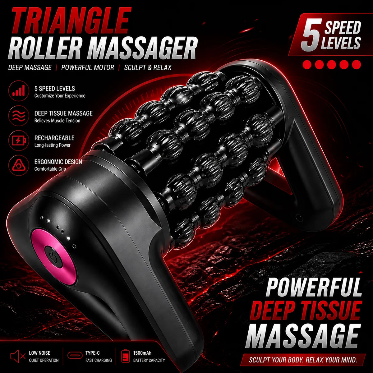 Triangle Electric Massage Roller For Shoulders Back And Legs
