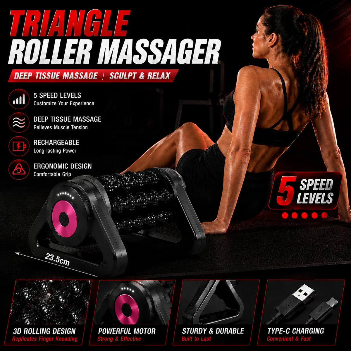 Triangle Electric Massage Roller For Shoulders Back And Legs