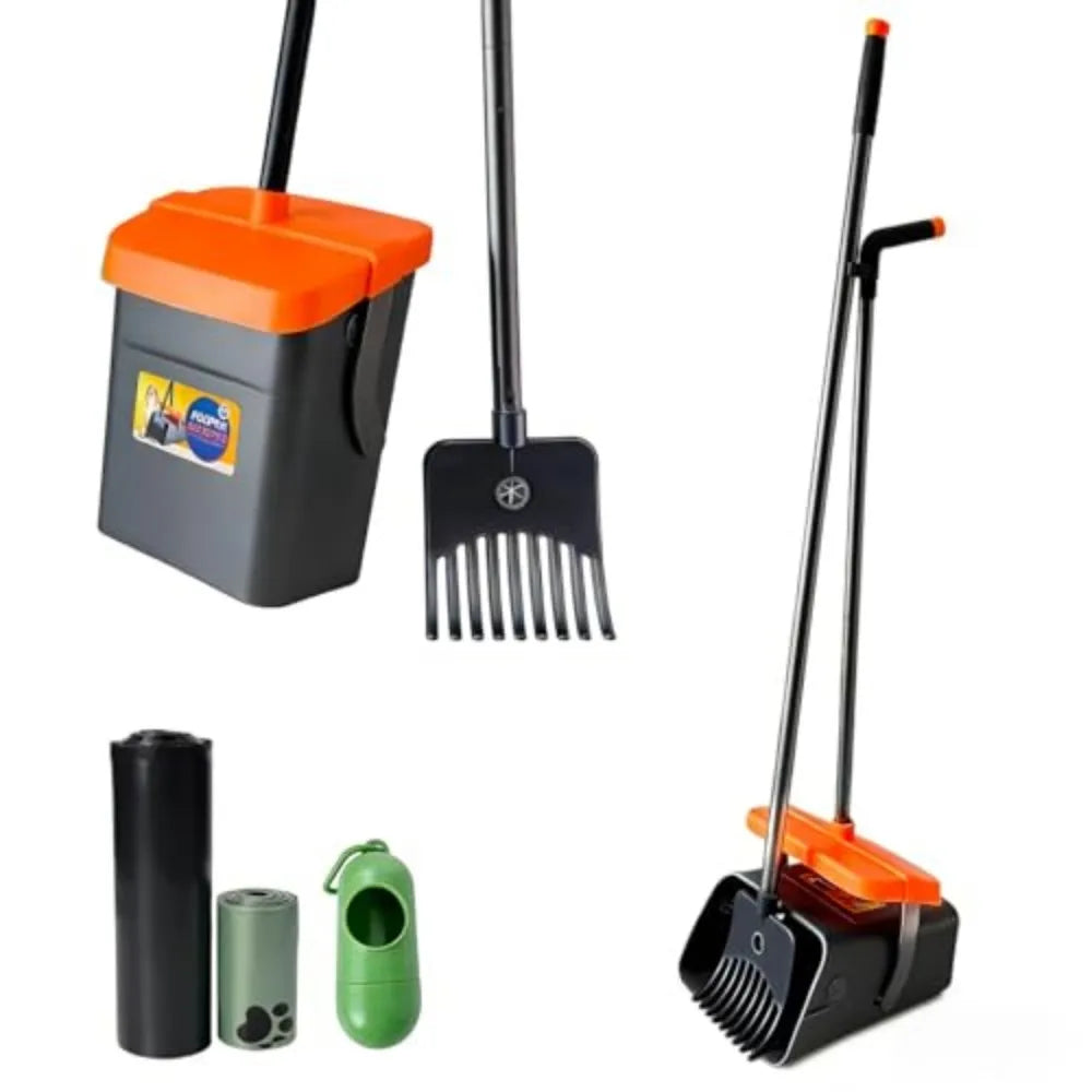 Retractable Long Handle Dog Poop Scooper With Swivel Trash Bin