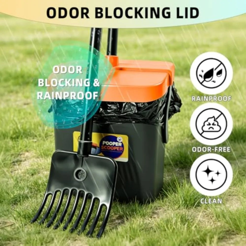 Retractable Long Handle Dog Poop Scooper With Swivel Trash Bin