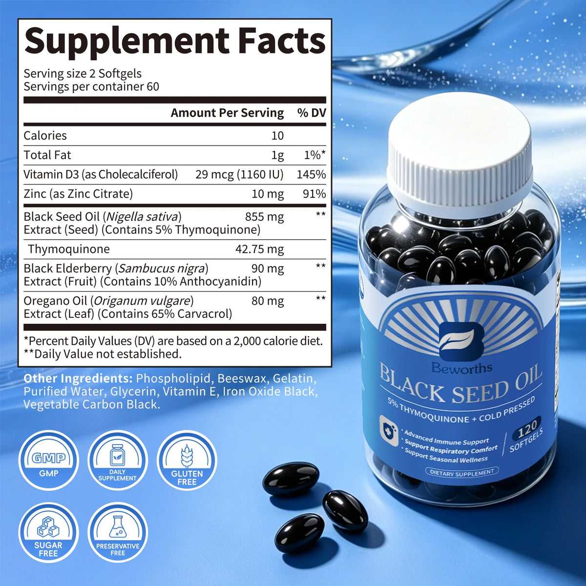 Beworths Black Seed Oil Capsules With Elderberry And Vitamin D3