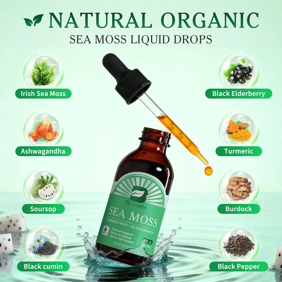 Beworths Irish Sea Moss Drops With Ashwagandha Black Seed Oil