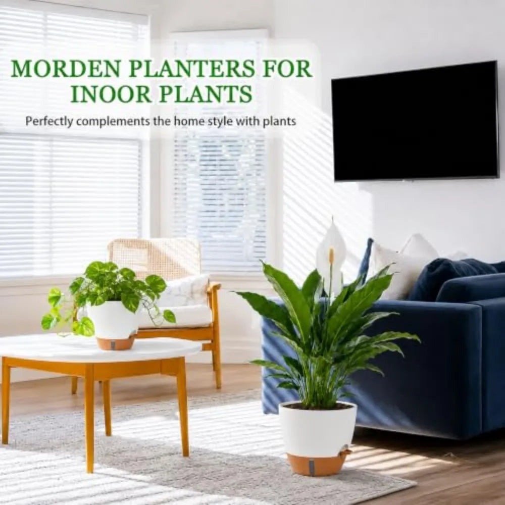 Self-Watering Porcelain Planters With Water Level Indicator for Plants