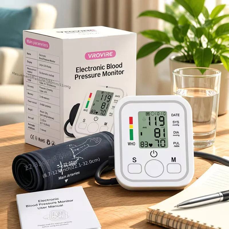 Digital Automatic Upper Arm Blood Pressure Monitor With Pulse Tracking
