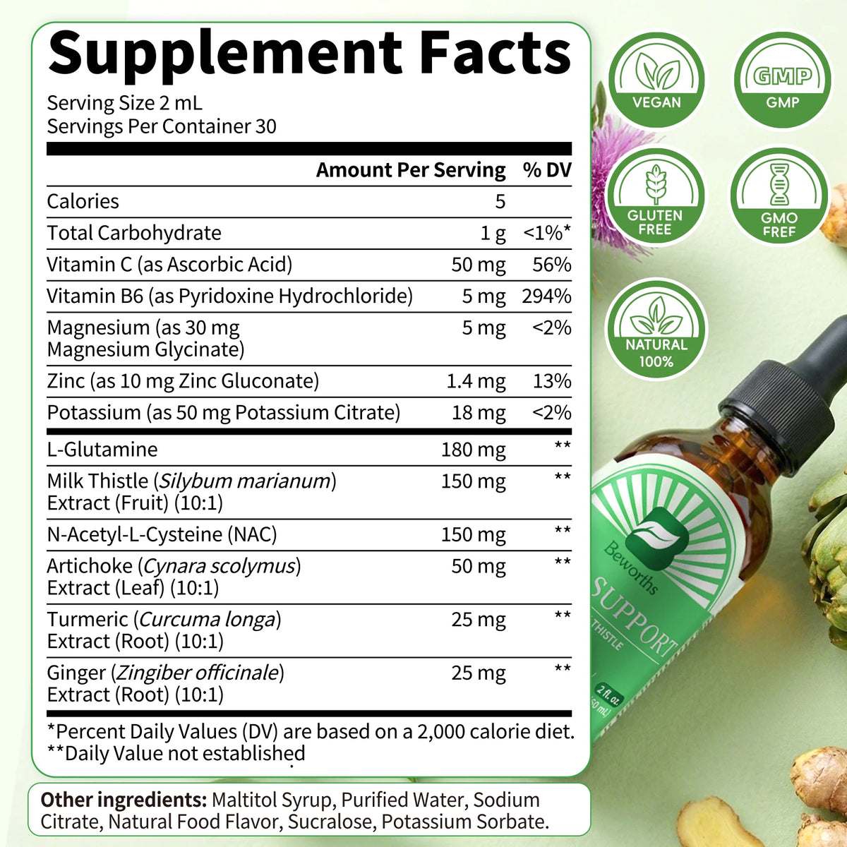 Beworths Liver Health Support Drops With Milk Thistle And Glutamine