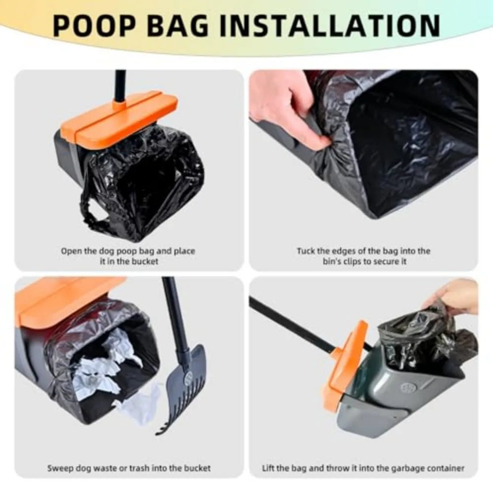 Retractable Long Handle Dog Poop Scooper With Swivel Trash Bin