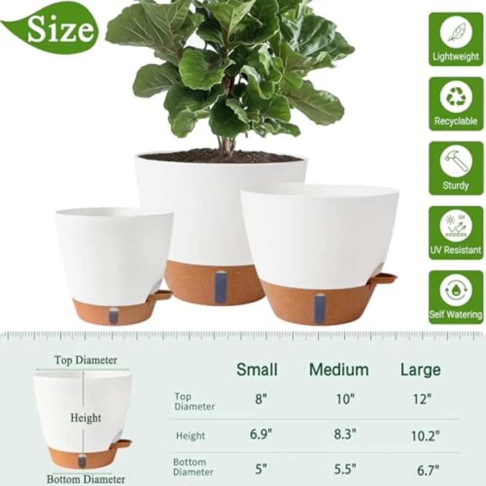 Self-Watering Porcelain Planters With Water Level Indicator for Plants