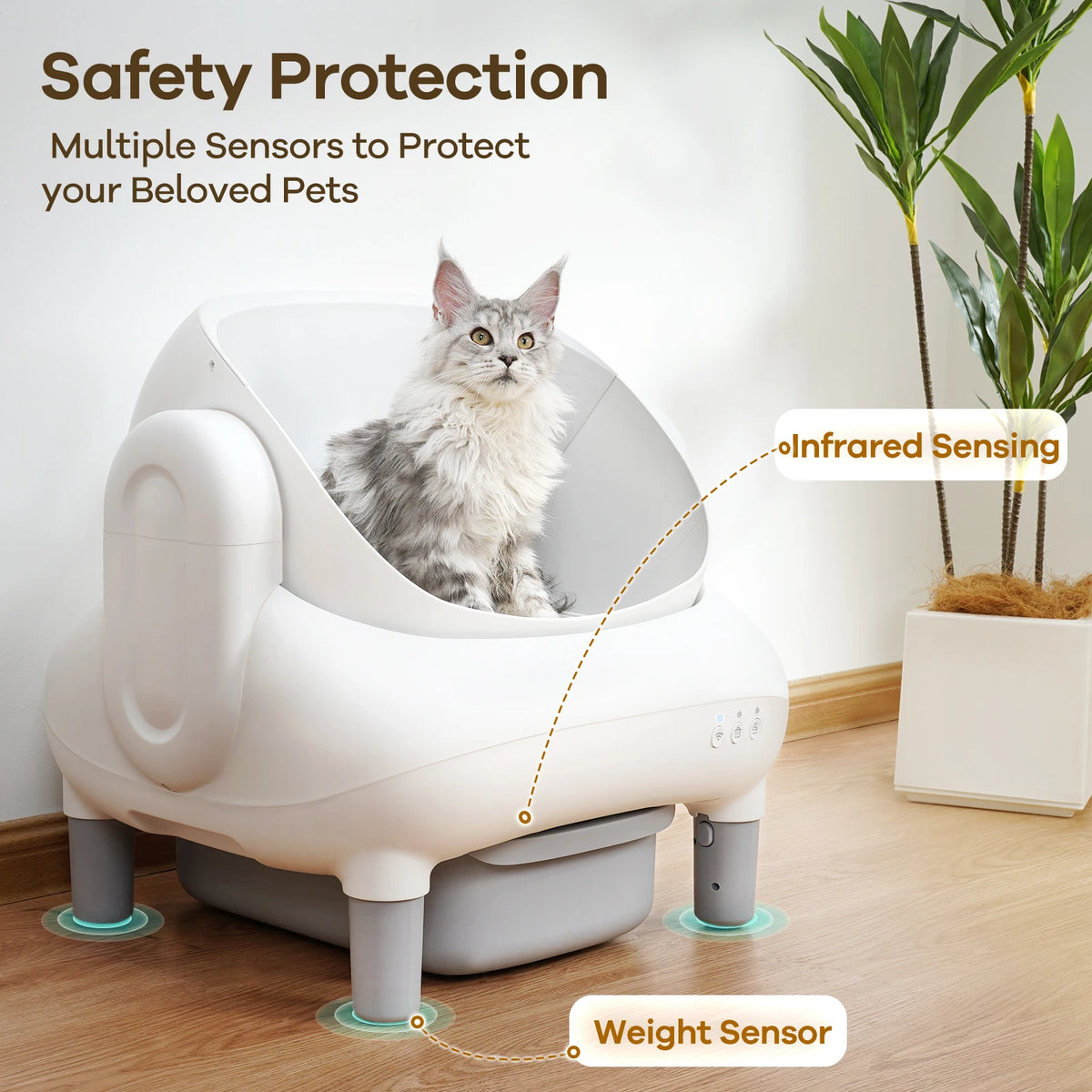 Open Top Self Cleaning Cat Litter Box With App Control