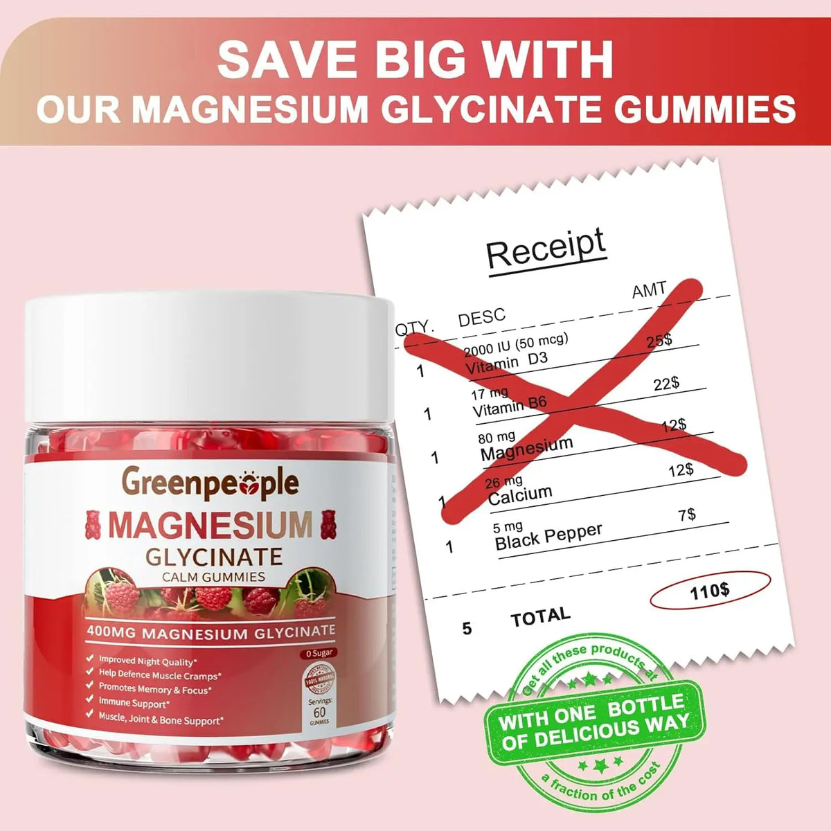 Minch Magnesium Glycinate Gummies Sugar Free With Vitamin D