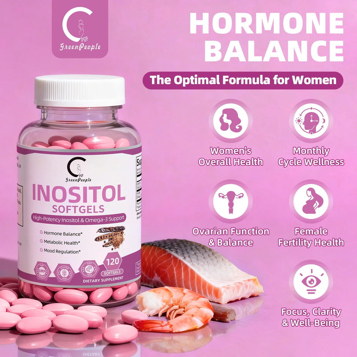 Minch 1000mg Inositol With Omega 3 Women Hormonal Balance Capsules