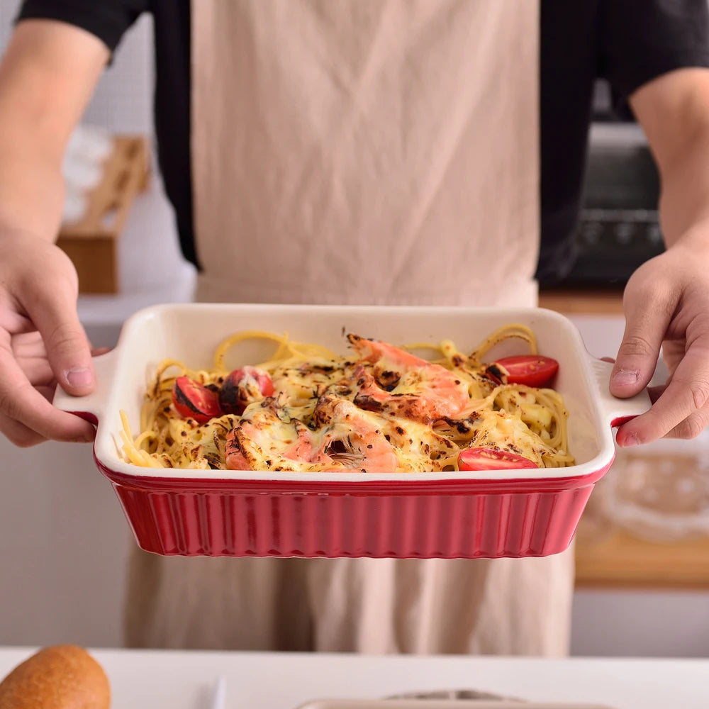 MALACASA Ceramic Baking Dish Set With Handles For Lasagna Casseroles