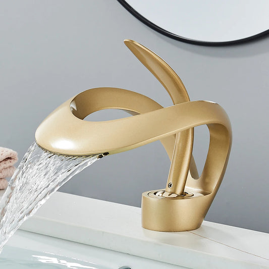 Rozin Modern Waterfall Basin Faucet Deck Mount Hot Cold Mixer