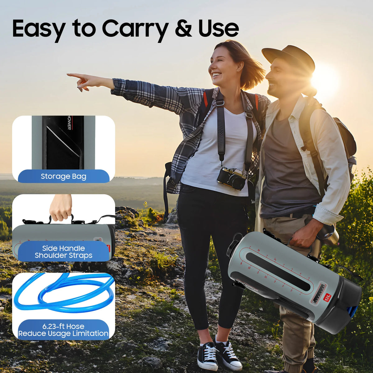 Bymaocar Portable Solar Camping Shower Bag With Hose For Travel