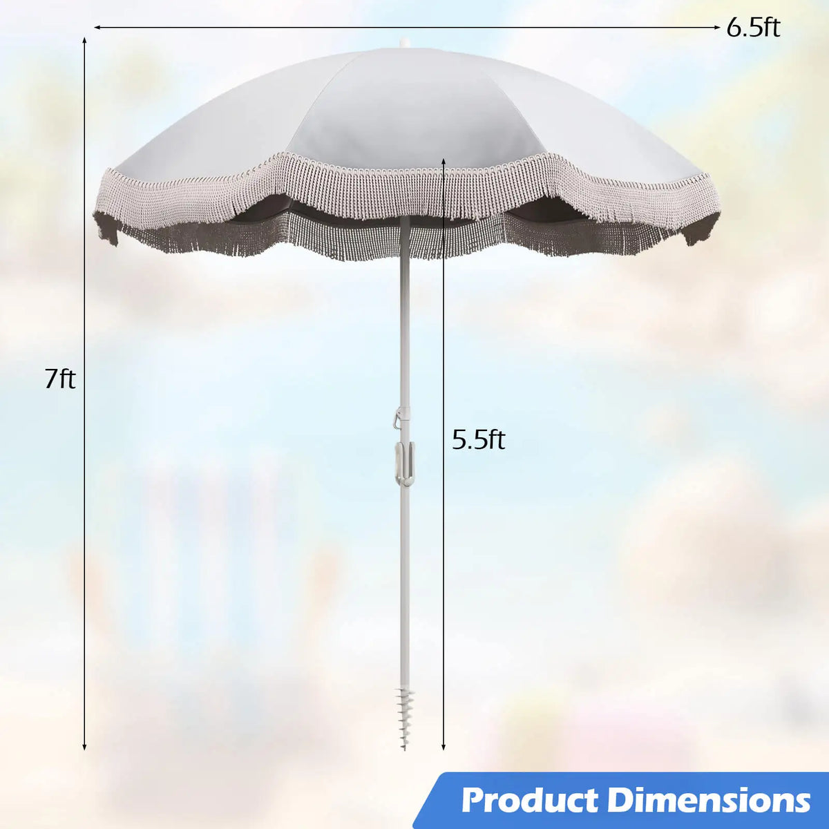 Homasis Fringe Patio Umbrella With Push Button Tilt For Outdoors