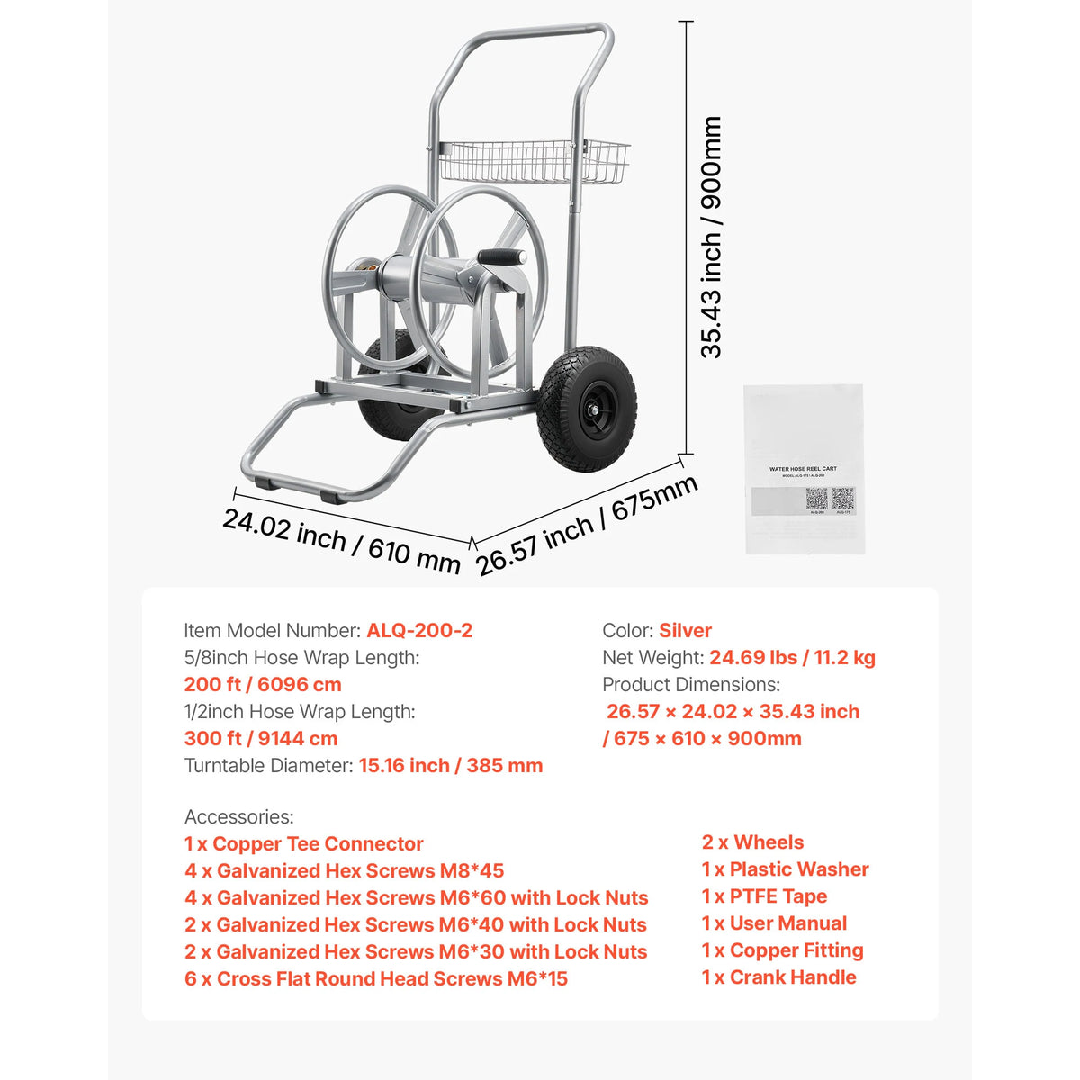 SucceBuy High Pressure Water Hose Reel Cart With Storage Basket