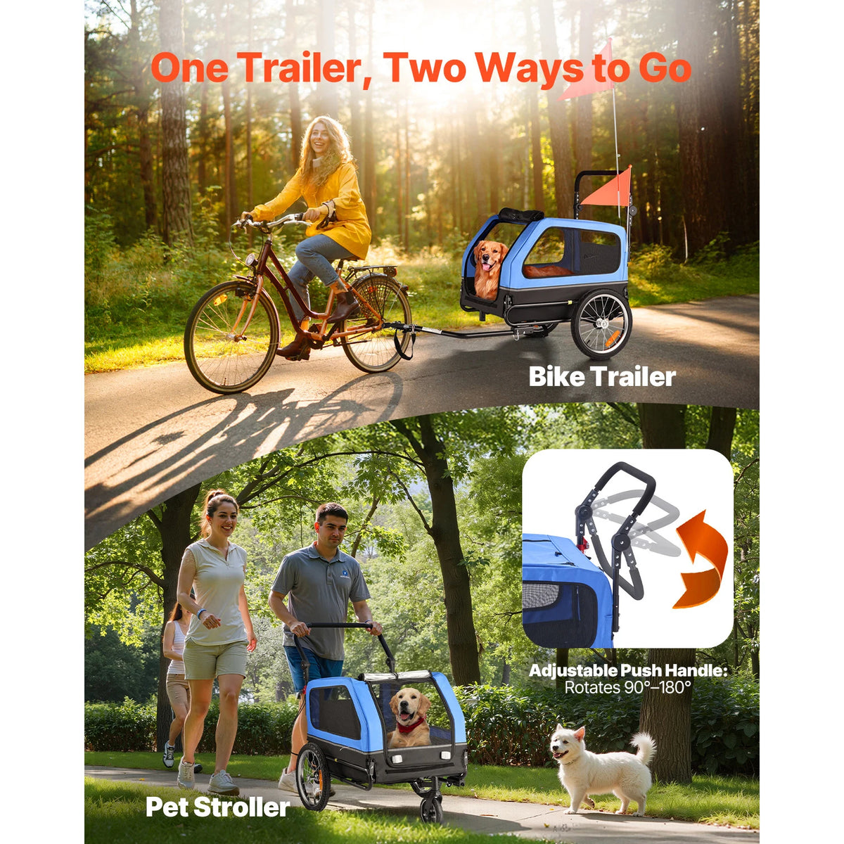 Double Function Dog Bike Trailer And Portable Pet Stroller