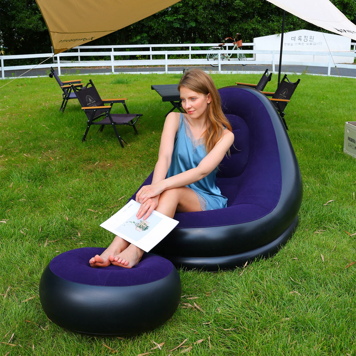 Azulblanco Inflatable Lazy Couch Sofa Bed Foldable Outdoor Recliner Chair