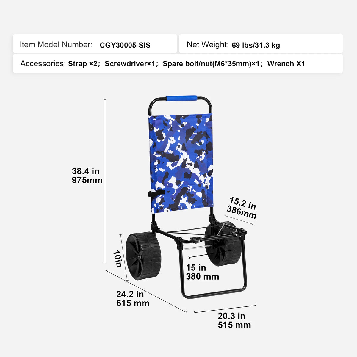 SucceBuy Folding Beach Cart With Big Wheels And Adjustable Height