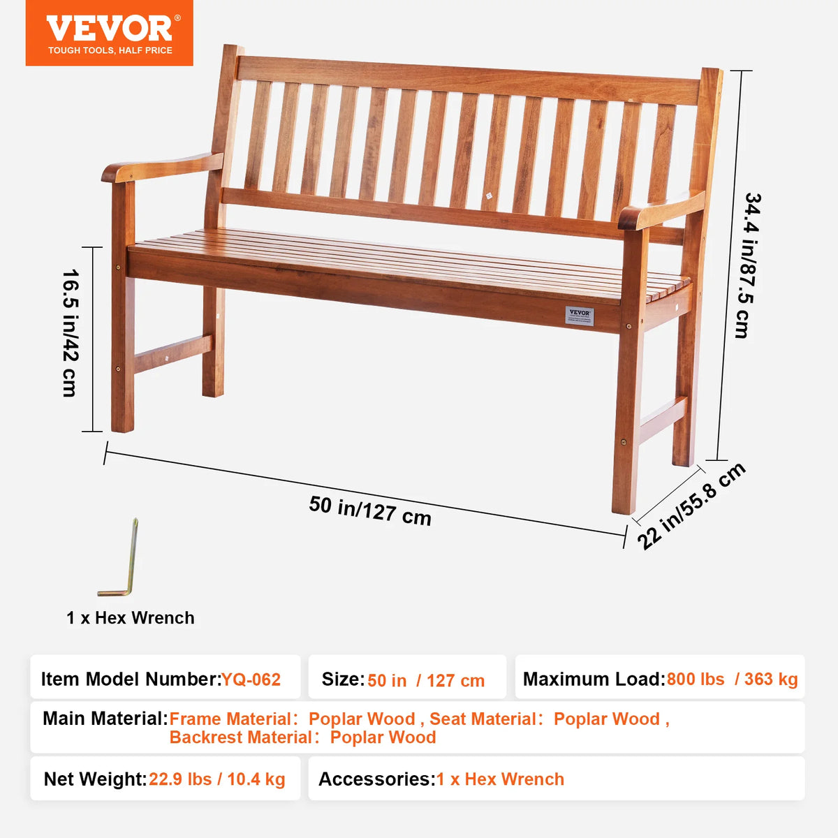 SucceBuy Heavy Duty Wooden Outdoor Garden Bench For Patio