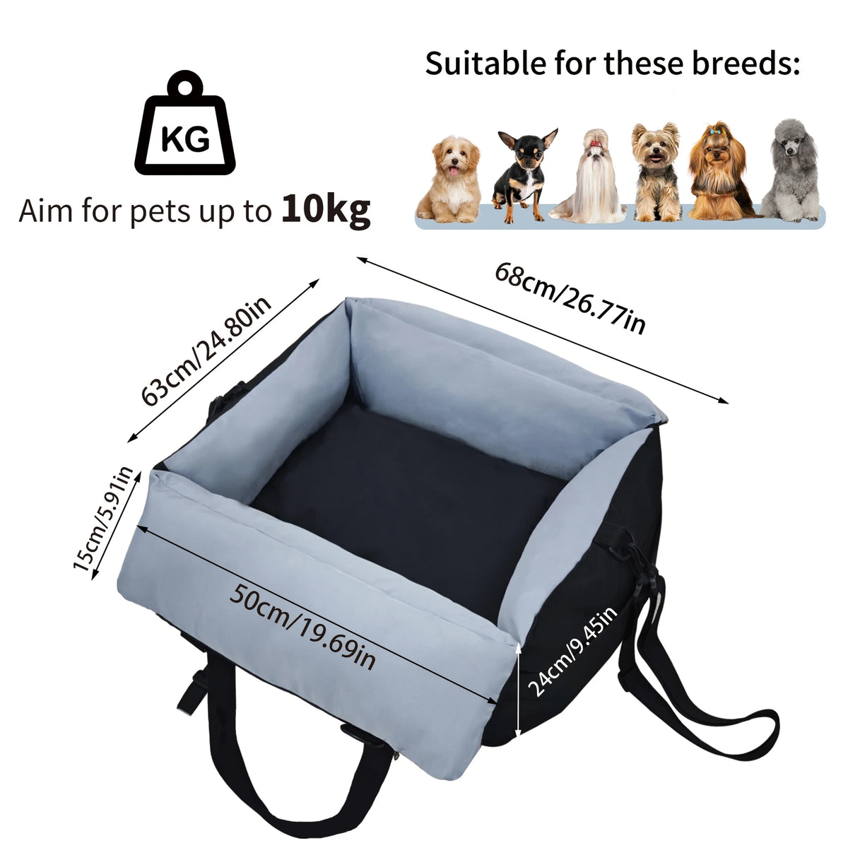 Borwart Portable Dog Car Booster Seat With Safety Strap