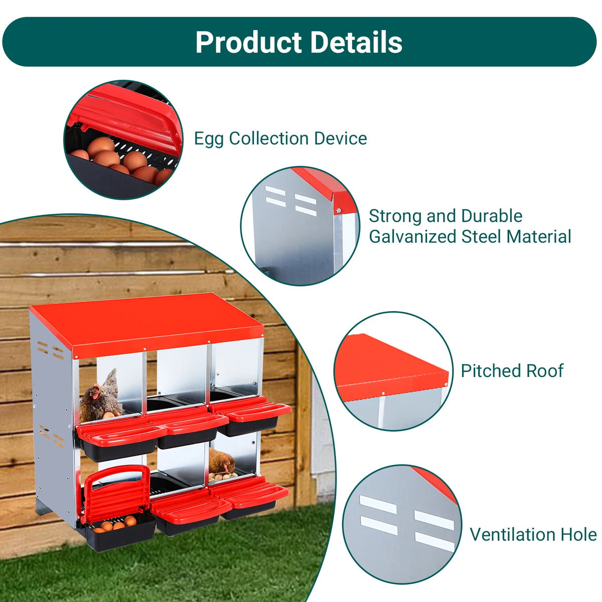 HiMISS Metal Chicken Nesting Box With Roll Out Egg Collection
