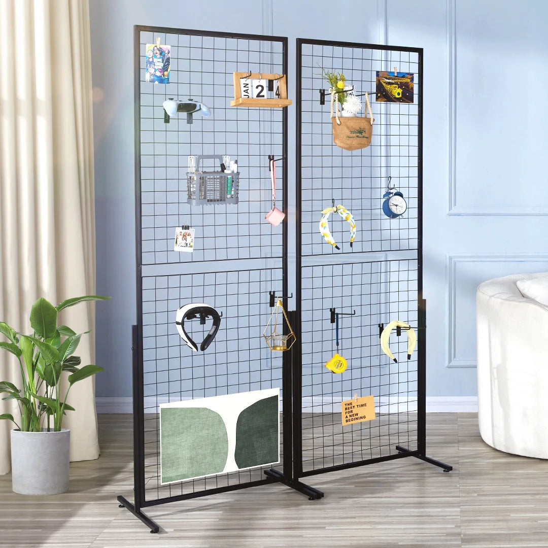 SucceBuy Double Sided Wire Grid Wall Display Rack With Hooks