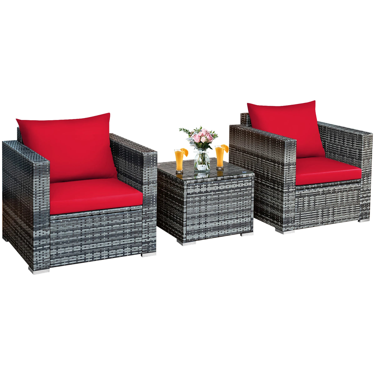 HOMASIS Outdoor Rattan Patio Bistro Sofa Coffee Table Set