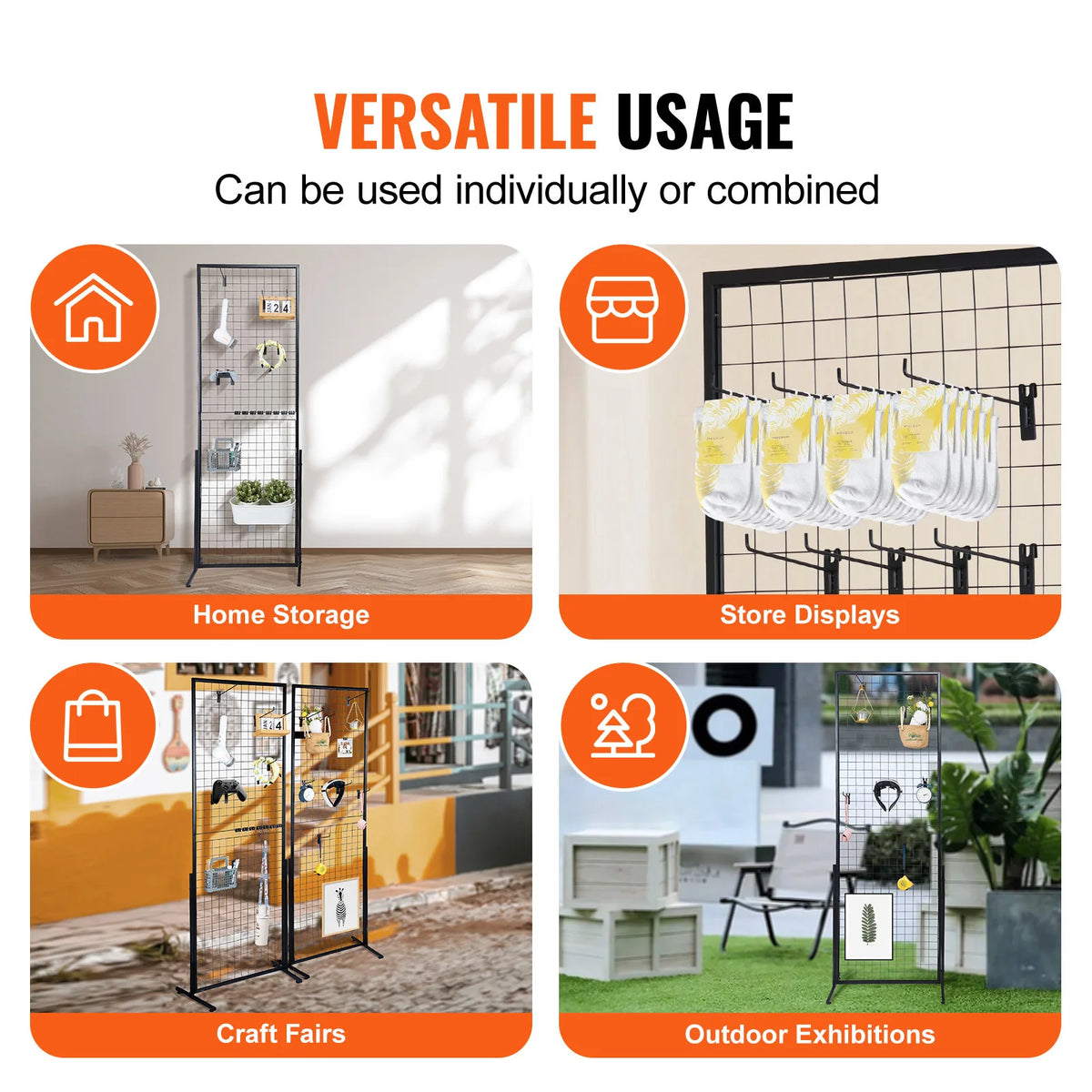 SucceBuy Double Sided Wire Grid Wall Display Rack With Hooks