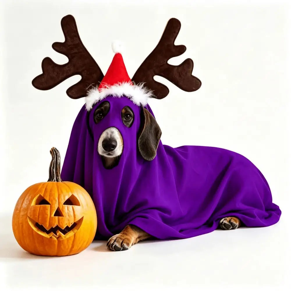 Halloween Ghost Pet Cape Costume Set With Reindeer Antlers Headband