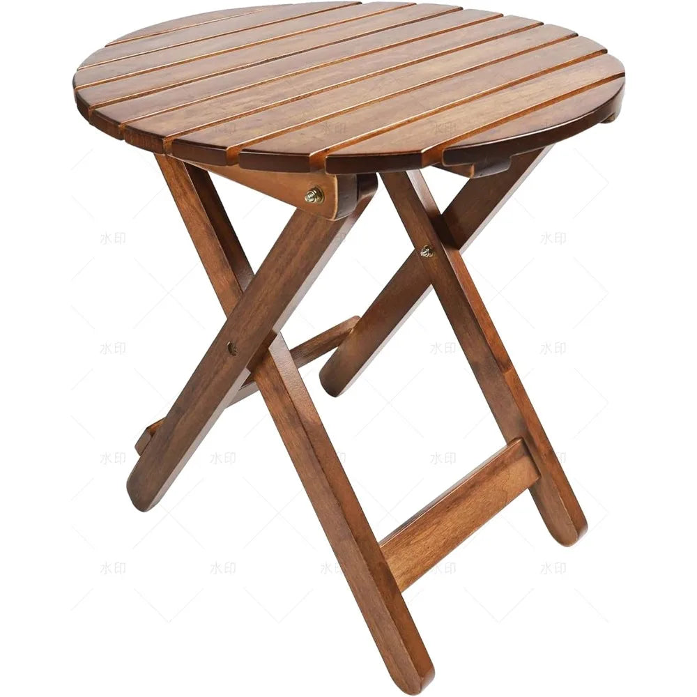 Xiuwo Folding Round Patio Side Table With Wood Metal Frame