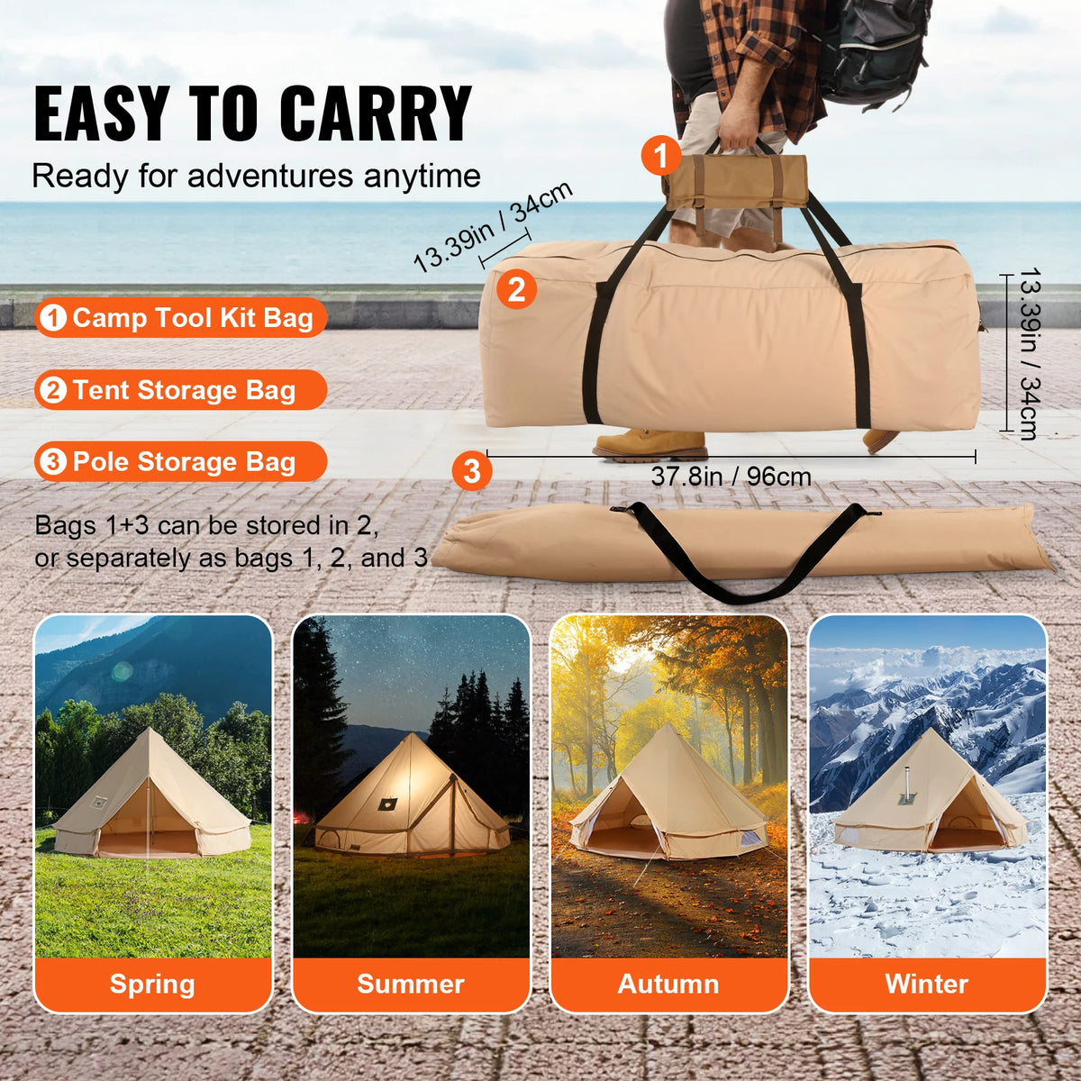 SucceBuy Four Seasons Canvas Bell Yurt Tent For Camping