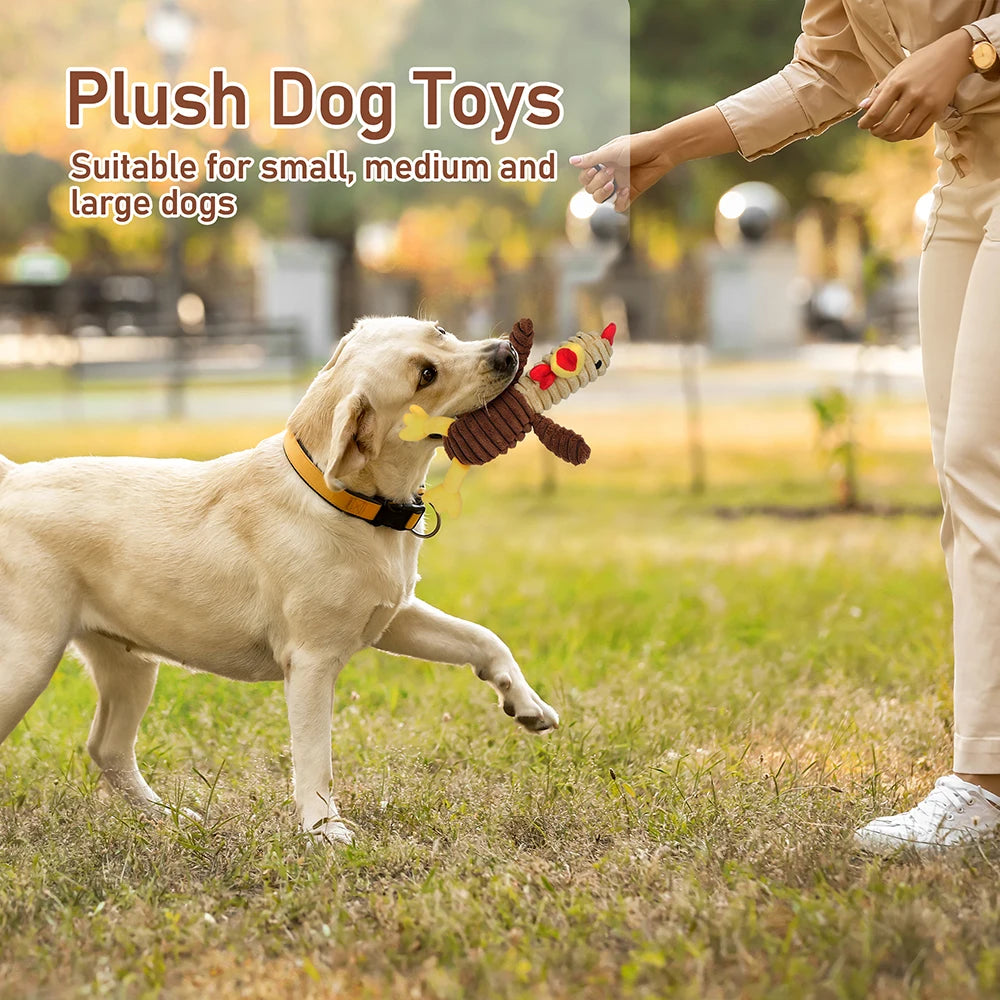 Five Pack Plush Squeaky Dog Toys Assorted Animal Pet Chews