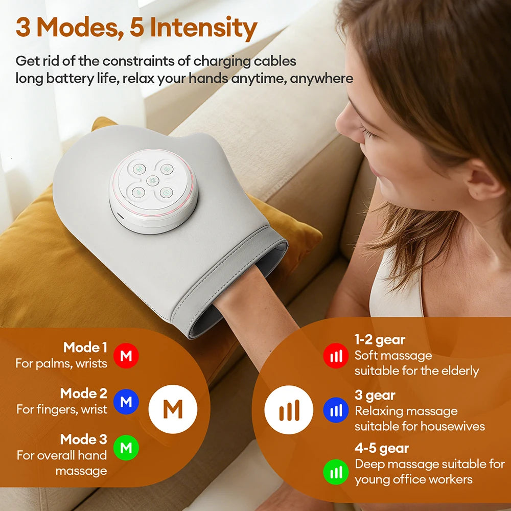Wireless Air Compression Hand Massager With Red Light Therapy