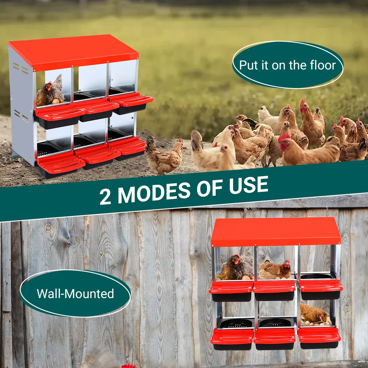 HiMISS Metal Chicken Nesting Box With Roll Out Egg Collection