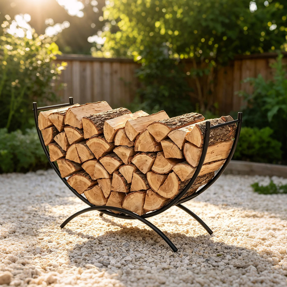 HiMISS Curved Steel Firewood Rack for Indoor Outdoor Fireplace Storage
