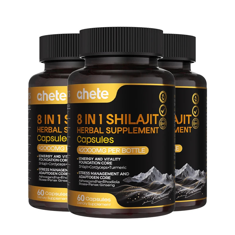 Ahete Shilajit Capsules With Indian Ginseng Rhodiola And Cordyceps