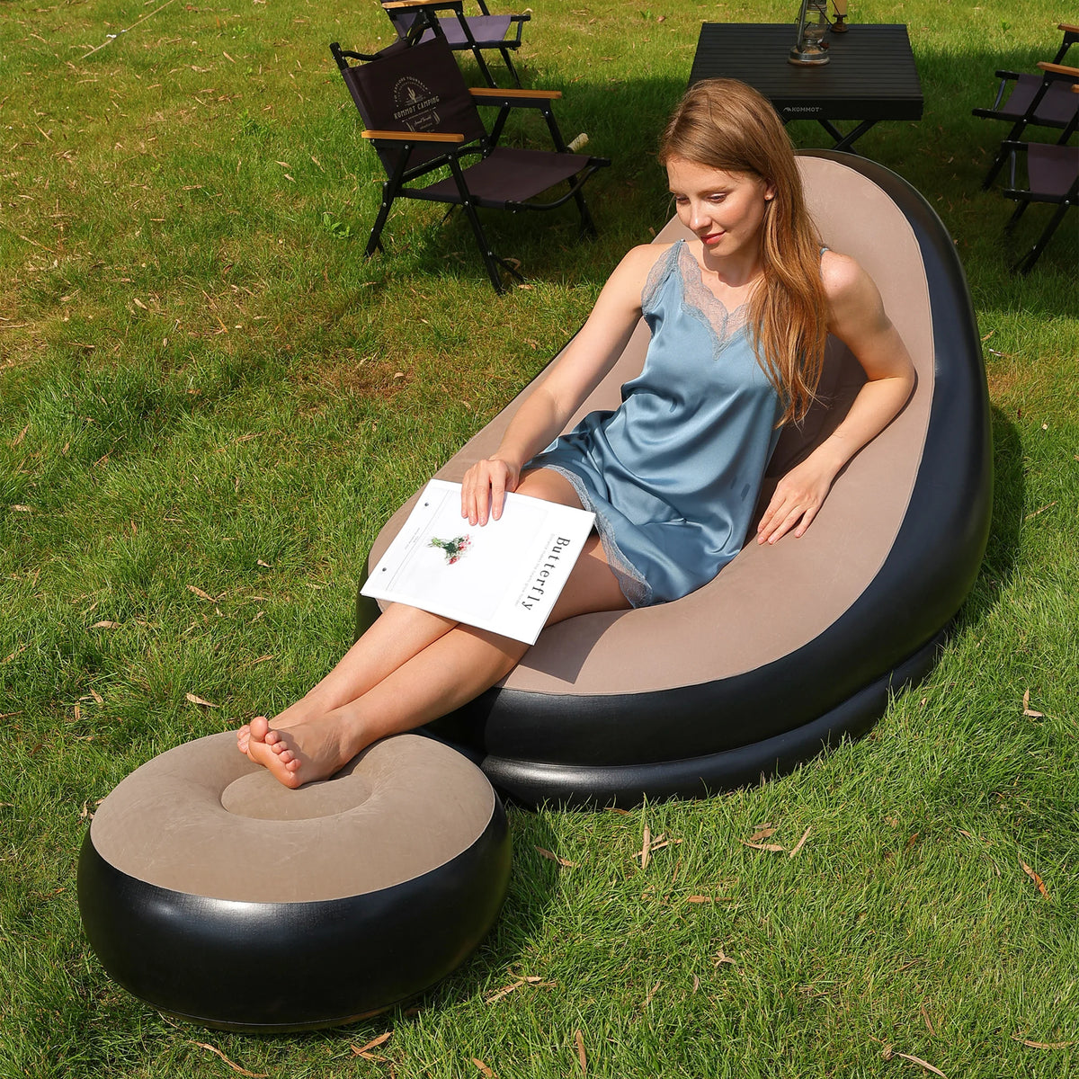 Azulblanco Inflatable Lazy Couch Sofa Bed Foldable Outdoor Recliner Chair