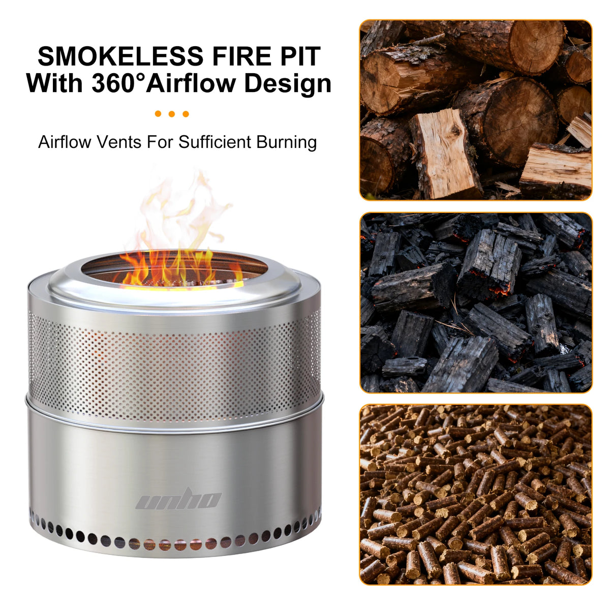 Stainless Steel Smokeless Portable Wood Burning Fire Pit