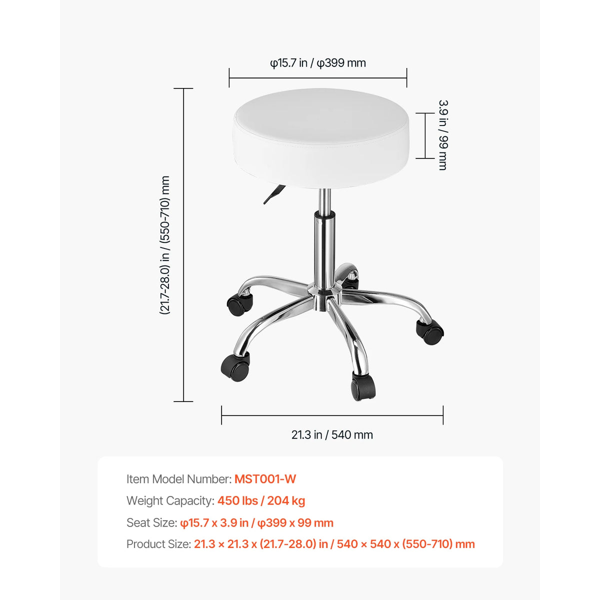 SucceBuy Adjustable Height Rolling Stool With Wheels For Salon