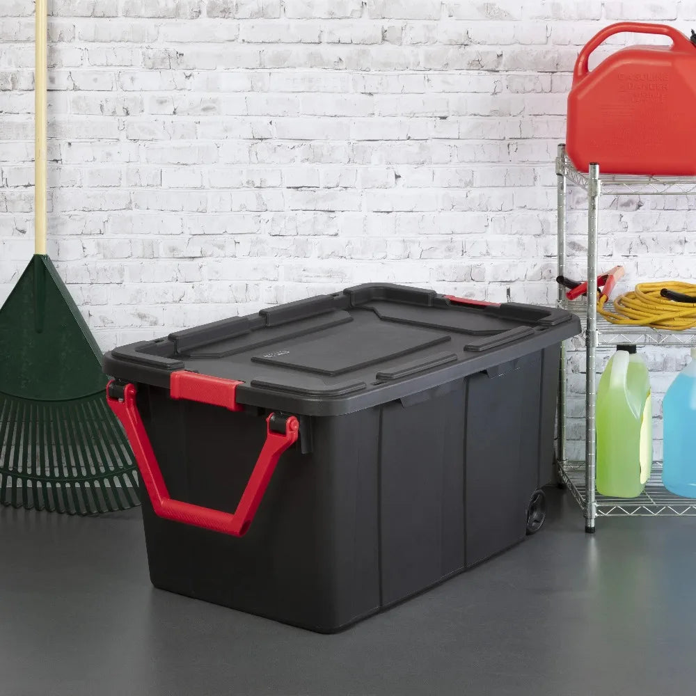 Sterilite Industrial Wheeled Plastic Storage Bin With Handle