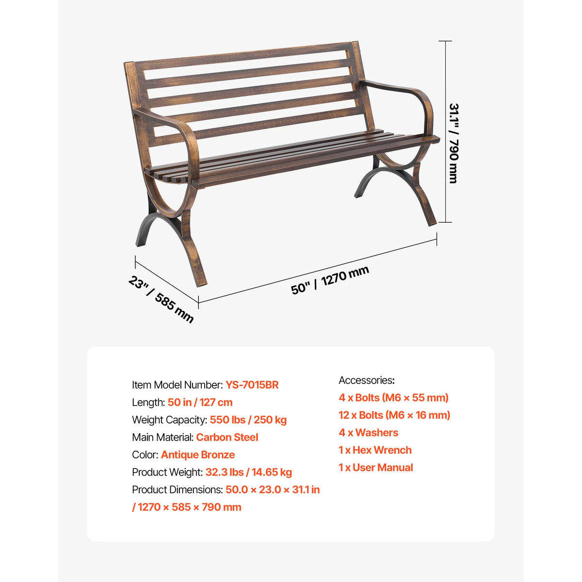 SucceBuy Heavy Duty Wooden Outdoor Garden Bench For Patio