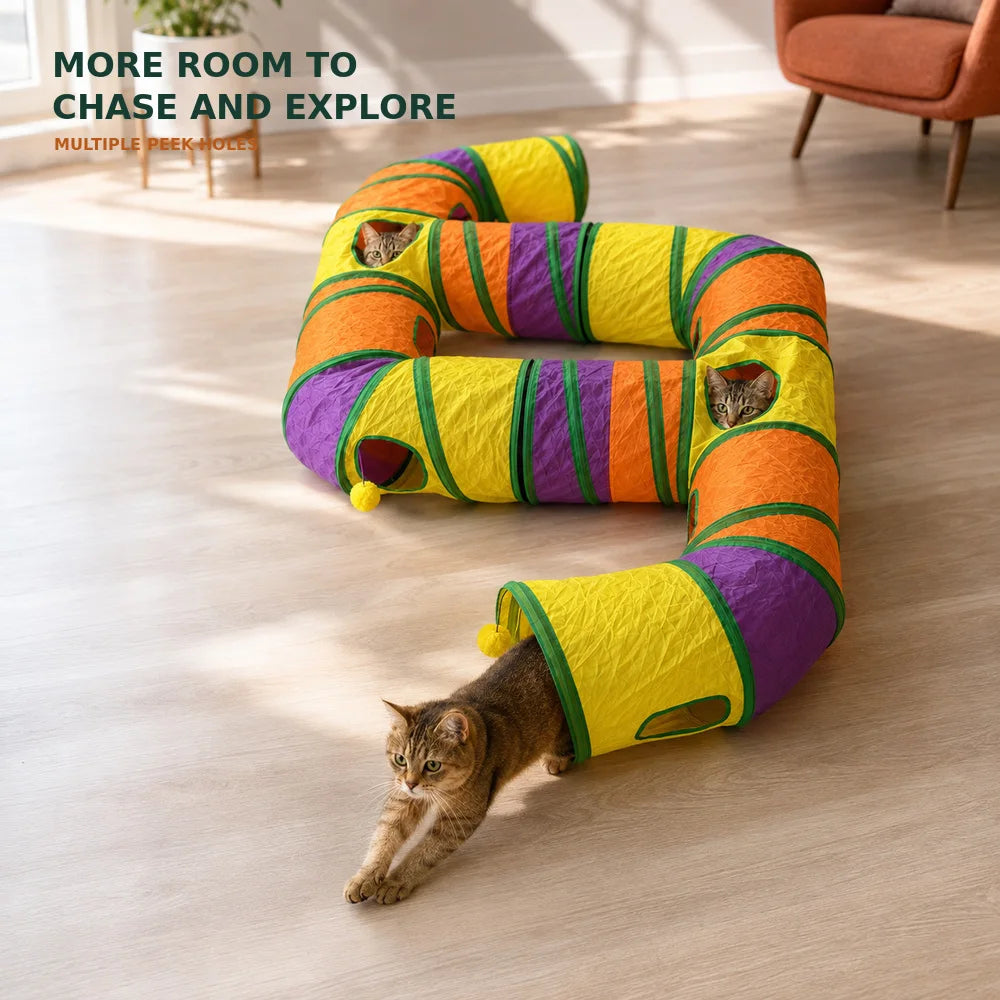 Foldable Cat Tunnel Play Maze For Indoor Kittens Peek Holes