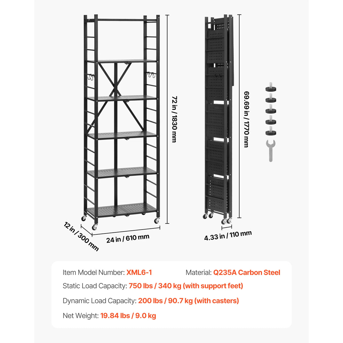 SucceBuy Foldable Metal Storage Shelving Rack With Wheels