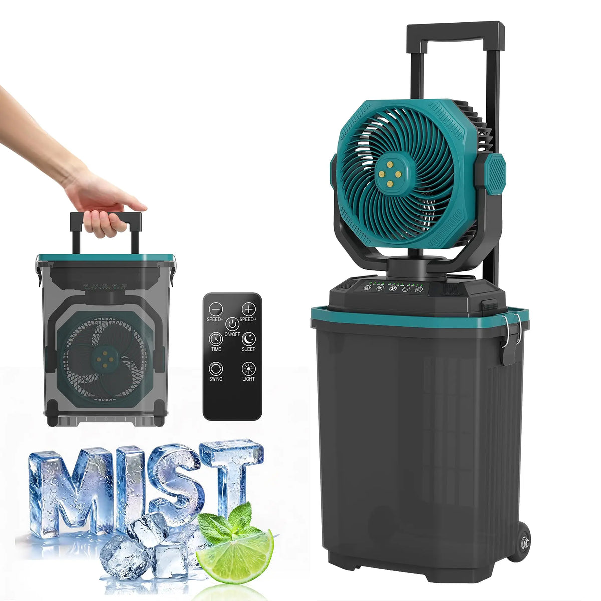 HiMISS Portable Rechargeable Misting Bucket Fan With Remote