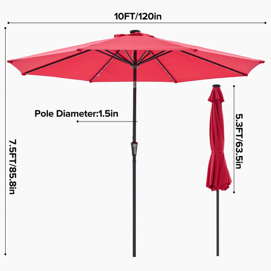 JHK Solar Patio Umbrella Featuring LED Lighting And Tilt Crank