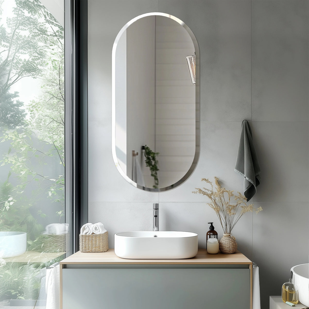 oval bathroom wall mirror beveled edges