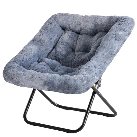 JHK Cozy Faux Fur Folding Saucer Chair With Padded Seat