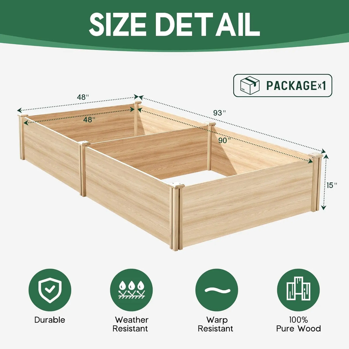 Wood Raised Garden Bed Planter Box For Growing Fresh Vegetables